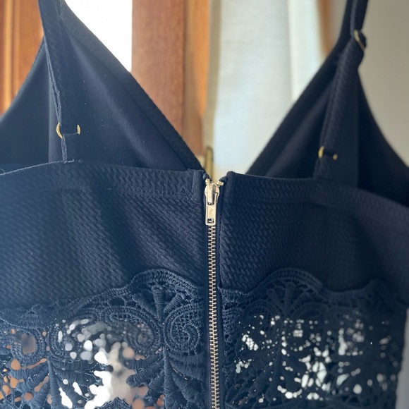 Haute Monde Sexy Black Dress. Decorative Black Lace Below Bust. Size Small. - Picture 3 of 9